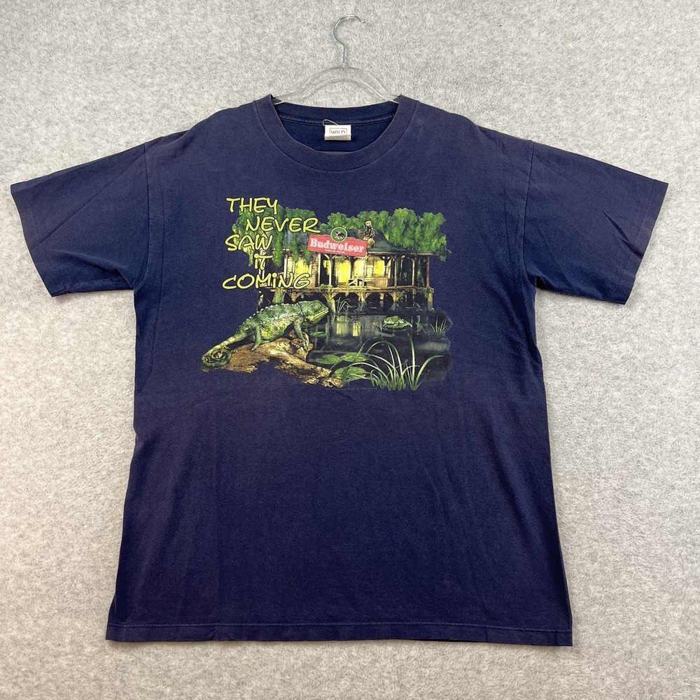 Vintage 1995 Budweiser Lizard Lily Pad Saw It Coming Wild Oats Single Stitch 90s